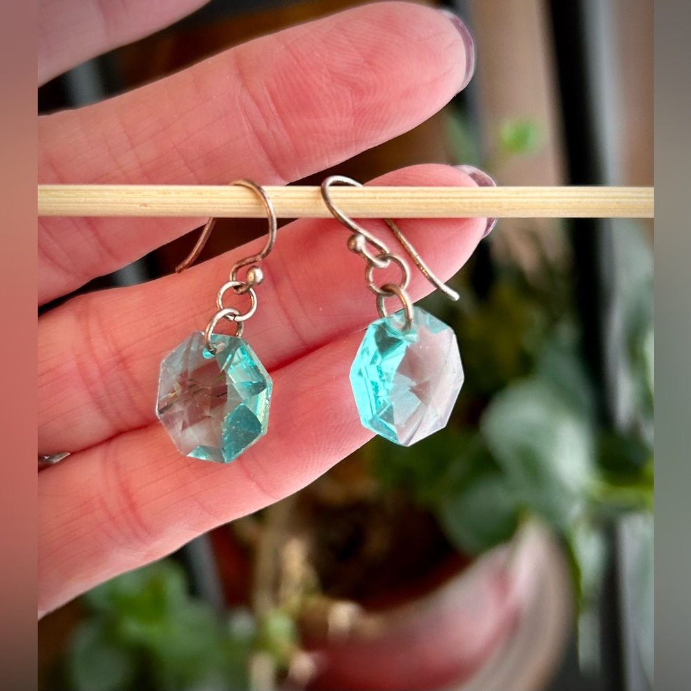 Teal Faceted Crystal Earrings